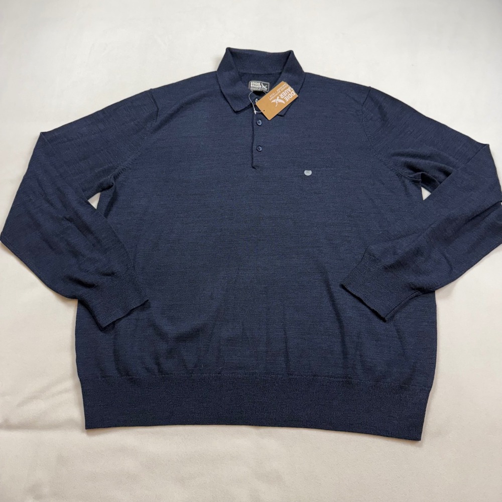Eddie Bauer Mens Signature Merino Wool Long Sleeve Polo Sweater Navy Blue XL NWT